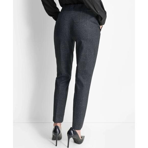 DKNY Women Charcoal Plaid The Gramercy High-Rise Slim-Leg Ankle Trousers Size 14 - Picture 2 of 6